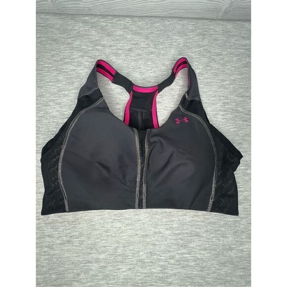 Under Armour Heat Gear Sports Bra size 32c Black & Pink Wire Free - Picture 1 of 3
